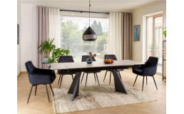 Керамический обеденный стол LACONI 160(220)*90+ 6 кресел LINEA VELVET черный/черный