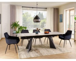 Керамічний обідній стіл LACONI 160(220)*90+ 6 крісел LINEA VELVET чорний/чорний 
