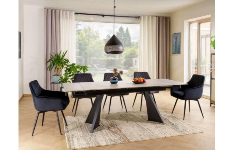 Керамический обеденный стол LACONI 160(220)*90+ 6 кресел LINEA VELVET черный/черный