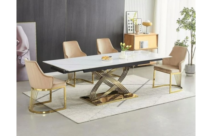 Сучасний обідній комплект: Стіл HERMES II 160(240)*90 та 4 стільці ALURE VELVET