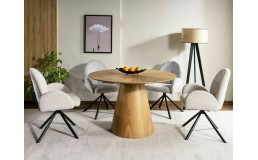 Современный обеденный комплект: стол ANGEL II 120(160)*120 дуб и 4 стулья PLANET RAVEN черный каркас/беж 22