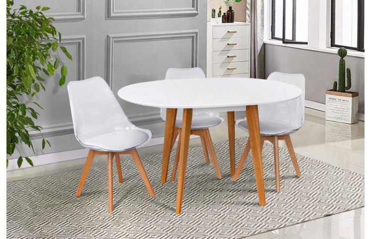 Обідній комплект: стіл розкладний Модерн + 4 стільці Тейде (натуральний/білий)