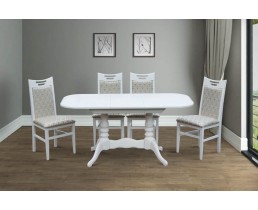 Обідній комплект стіл + 4 стільці: Стіл Шервуд та Стілець Юля білий