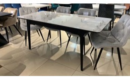 Кухонний керамічний стіл зі стільцями в комплекті. Стіл BERLIN CERAMIC 140(180)*80 + STYLE чорний каркас/світло-сірий