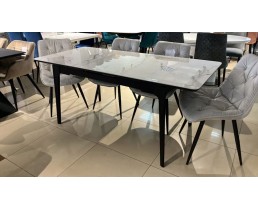 Кухонный керамический стол со стульями в комплекте. Стол BERLIN CERAMIC 140(180)*80 + STYLE черный каркас/светло-серый