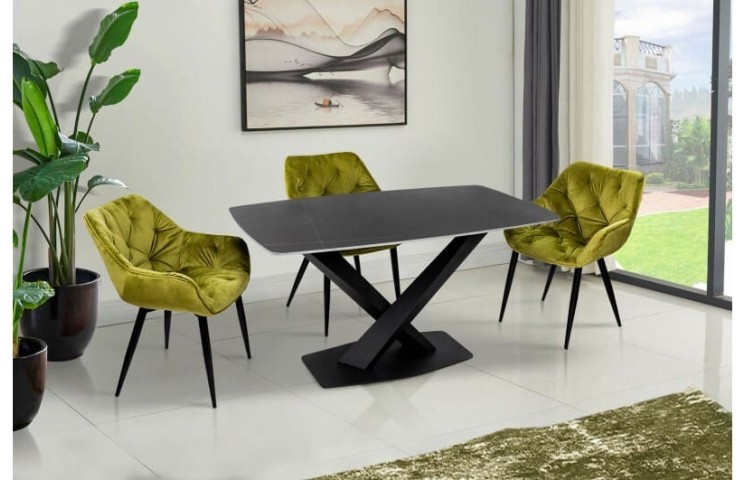 Обеденный комплект. Стол Бинго (керамика) + 4 стула Парадиз велюровые