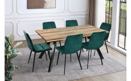 Обідній комплект: стіл Метрополь 160*90 чорний/МДФ + 6 стільців Авері чорний/зелений