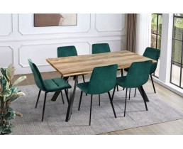 Обеденный комплект: стол Метрополь 160*90 черный/МДФ + 6 стульев Авери черный/зеленый
