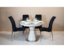 Комплект стол Раунд керамика белый и стулья Марс синий 