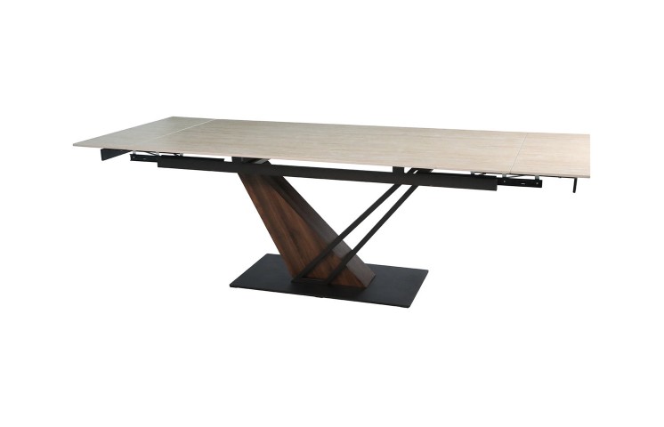 Стол FERNANDO CERAMIC 180(240)*90 травертин мат/темный орех