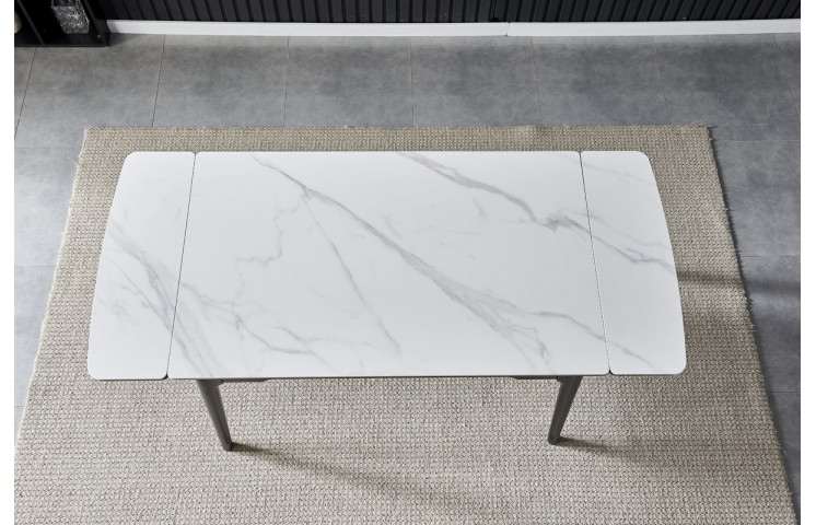 Стол BONN CERAMIC 130(180)*80 белый глянец/черный каркас