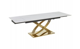 Стіл HERMES II 160(240)*90 білий еф.мармуру/золото