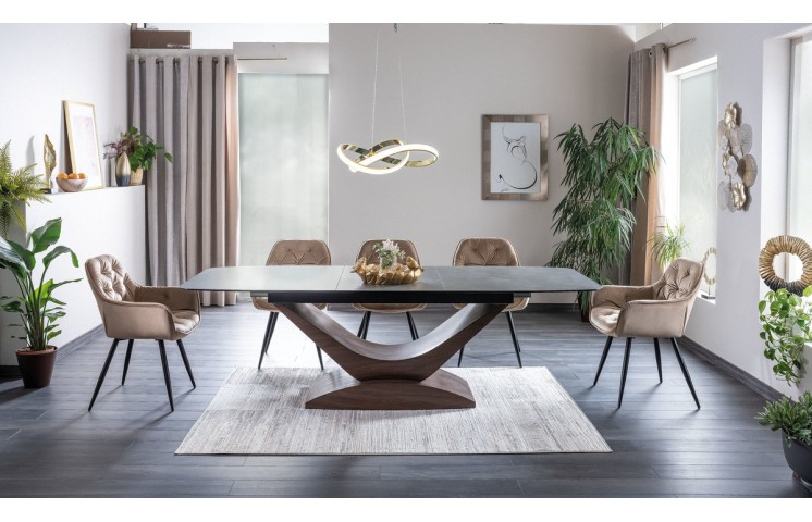 Стіл DOLCE CERAMIC сірий мармур/горіх 180(240)X95
