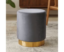 Мягкий пуф Голд, велюр серый/золотая основа