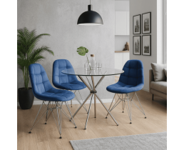 Скляний круглий стіл 80 см Тог + 4 стільці Тауер S, синій