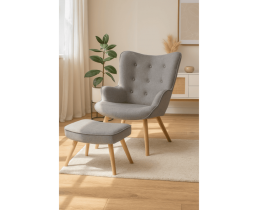 Современное кресло Флорино с пуфом для ног, серое