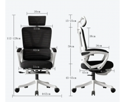 Крісло поворотне S-305 чорне/білий каркас з підставкою для ніг