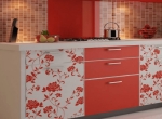 Кутова кухня з Фарбований фасадами, червоні кухні