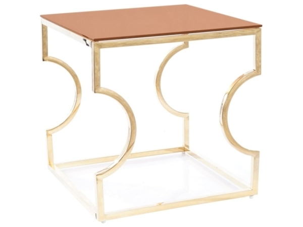 Журнальний столик KENZO B скло димчасте бурштинове/золото 55X55