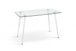 Кухонный стол стеклянный и 4 стула. Стулья Ембер-L белый/светло-серый и Стол Грейс белый/прозрачный