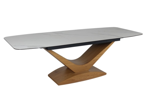 Стіл DOLCE CERAMIC 180(240)*95 білий STATUARIO VENATO/дуб
