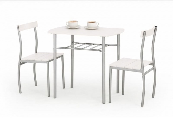 Обідній комплект LANCE: стіл + 2 стільці, білий/матова сталь