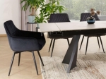 Керамический обеденный стол LACONI 160(220)*90+ 6 кресел LINEA VELVET черный/черный